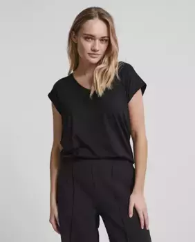 Женский базовый топ с V-образным вырезом и короткими рукавами Pieces, черный
