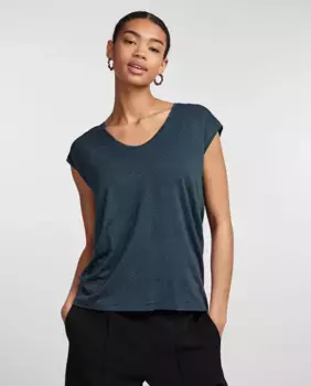 Женский базовый топ с V-образным вырезом и короткими рукавами Pieces, темно-зеленый