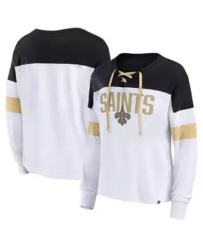 Женский белый и черный топ New Orleans Saints размера плюс с v-образным вырезом и длинными рукавами на шнуровке Fanatics, белый
