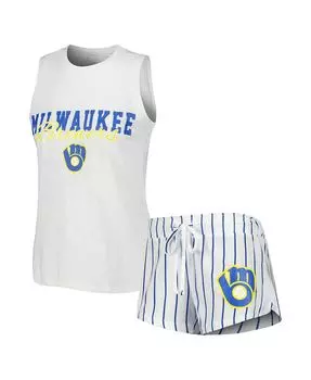 Женский белый комплект для сна с майкой и шортами Milwaukee Brewers Reel в тонкую полоску Concepts Sport, белый