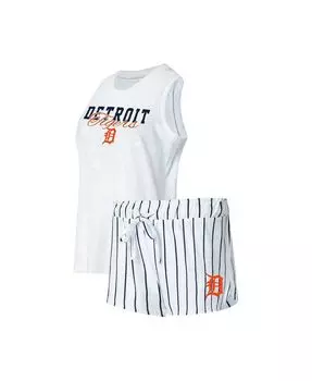 Женский белый комплект для сна с майкой и шортами в тонкую полоску Detroit Tigers Reel Concepts Sport, белый