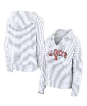 Женский белый пуловер с капюшоном в полоску Illinois Fighting Illini с вырезом и надписью Illinois Fighting Illini Fanatics, белый
