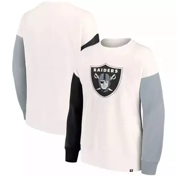 Женский белый пуловер с логотипом Fanatics Las Vegas Raiders с цветными блоками и основным логотипом Fanatics