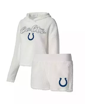 Женский белый пушистый пуловер Indianapolis Colts, комплект для сна из свитшота и шорт Concepts Sport, белый
