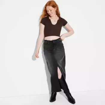 Женский бесшовный топ с коротким рукавом и V-образным вырезом - Wild Fable, цвет Dark Brown