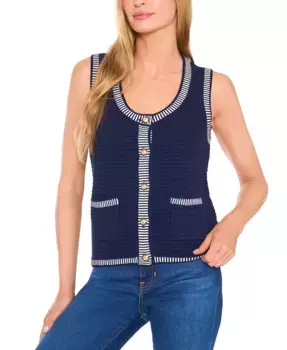 Женский безрукавный свитер с полосатым краем CeCe, синий