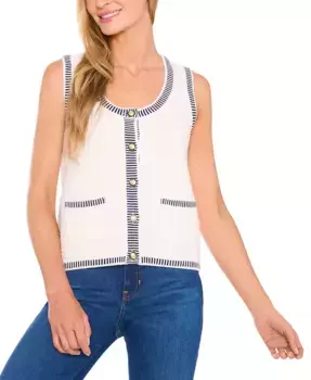 Женский безрукавный свитер с полосатым краем CeCe, белый