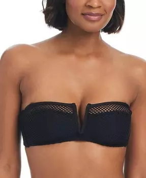 Женский бикини-топ-бандо с V-образной вязкой крючком Sea Crochet Sanctuary, черный