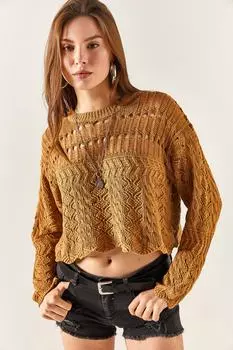 Женский бисквитный топ с дырками и ажурной укороченной трикотажной блузкой Olalook, коричневый