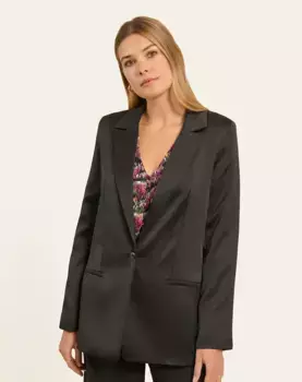 Женский блейзер из атласной ткани с воротником-лацканом Naf Naf, черный