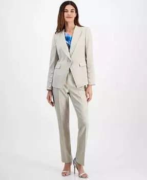 Женский блейзер на одной пуговице, блузка с воротником-хомут и брюки Tahari ASL, коричневый/бежевый