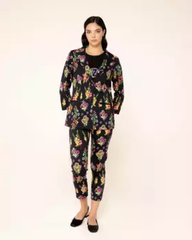 Женский блейзер с цветочным принтом и вышивкой Niza, черный