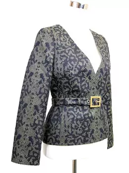 Женский блейзер с хлопковым шелковым акриловым принтом Gucci и поясом для подиума, цвет Green / Black