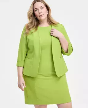 Женский блейзер с манжетами, открытый спереди, с множеством швов, больших размеров Kasper, зеленый