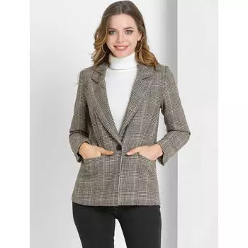 Женский блейзер с узором «гусиные лапки» длиной до бедра на одной пуговице с зубчатыми лацканами ALLEGRA K, черный