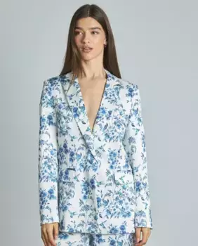 Женский блейзер с воротником-лацканом и набивным рисунком Alma en Pena, синий