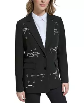 Женский блейзер с зазубренными лацканами и принтом KARL LAGERFELD PARIS, черный