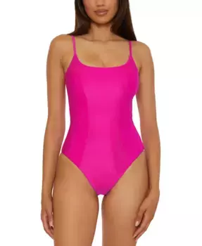 Женский блестящий цельнокроеный купальник Becca с рубчатым узором, розовый