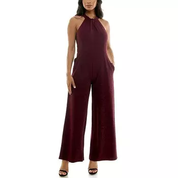 Женский блестящий комбинезон с закрученным вырезом Nina Leonard, цвет Deep Wine