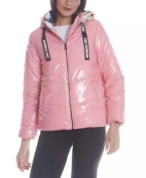 Женский блестящий стеганый пуховик с шевронным узором и подкладкой с принтом Looney Tunes Mashup Members Only, серебряный