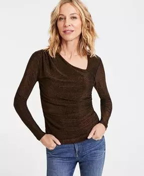 Женский блестящий топ с асимметричным вырезом I.N.C. International Concepts, коричневый