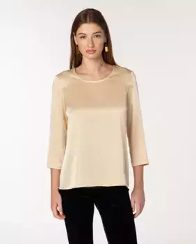 Женский блузон из сатина с круглым вырезом и рукавом три четверти Naulover, кремовый