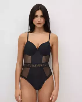 Женский боди на косточках с подкладкой, с прозрачными и кружевными деталями Ysabel Mora, черный