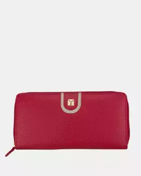 Женский большой кошелек YANCCI из кожи с широкой контрастной отделкой цвета ivory на ремешке и металлическим логотипом золотого цвета, красный