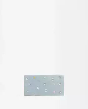 Женский большой кожаный кошелек с аппликациями и простой застежкой на пуговицы Parfois, голубой