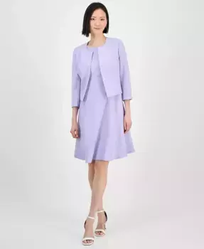 Женский болеро без воротника с открытой передней частью и платье-футляр без рукавов с круглым вырезом и расклешенным низом Le Suit, фиолетовый