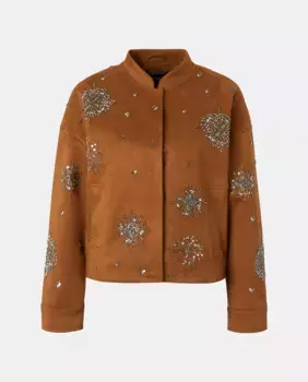Женский бомбер под замшу с камнями Tintoretto, коричневый