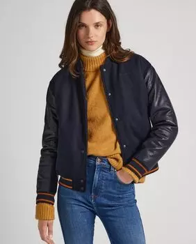 Женский бомбер с застежкой на пуговицы и воротником Perkins Pepe Jeans, темно-синий
