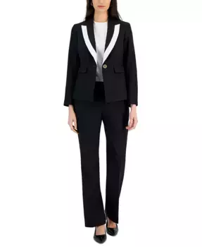 Женский брючный костюм с контрастной отделкой и острыми лацканами, Regular и Petite Le Suit, черный