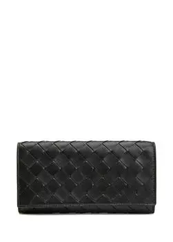 Женский бумажник из фактурной тканой кожи Bottega Veneta, черный