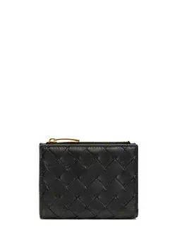 Женский бумажник из фактурной тканой кожи Bottega Veneta, черный