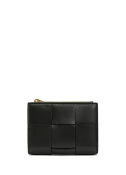 Женский бумажник из фактурной тканой кожи Bottega Veneta, черный