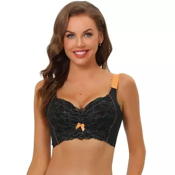 Женский бюстгальтер без косточек с широкими бретелями, с высокой спинкой и мягкой подкладкой, кружевной бюстгальтер пуш-ап с полным покрытием ALLEGRA K, черный