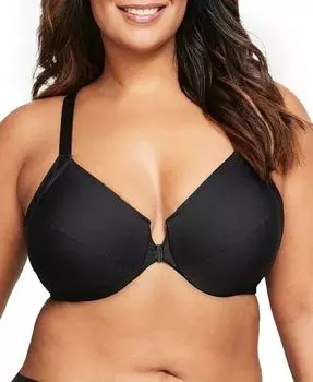 Женский бюстгальтер больших размеров с застежкой спереди Wonder Wire и сглаживающей спинкой 1247 Glamorise, черный
