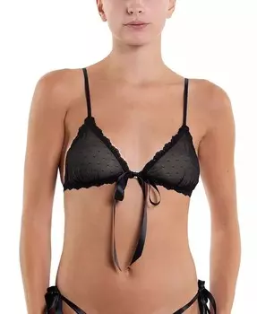 Женский бюстгальтер-бралетт из тюля с горошинами и завязкой спереди Hanky Panky, черный