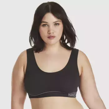Женский бюстгальтер Hanes с круглым вырезом и ребристым вырезом MHT006, цвет Black