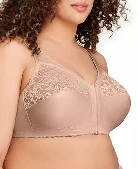 Женский бюстгальтер MagicLift Front Close Support Bra 1200 для полной фигуры больших размеров Glamorise, коричневый/бежевый