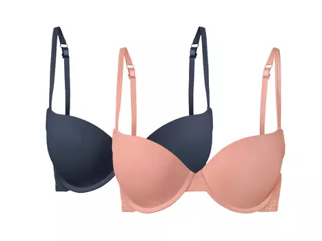 Женский бюстгальтер-майка esmara, 2 шт., с мягкими чашками, темно-синий/розовый