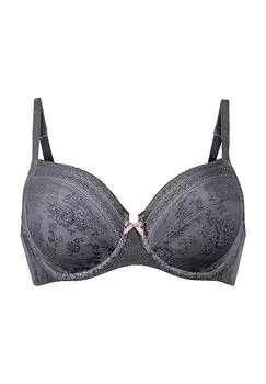 Женский бюстгальтер на косточках Fleur с кружевными деталями и бантиком ROSA FAIA, антрацит