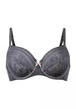 Женский бюстгальтер на косточках Fleur с кружевными деталями и бантиком ROSA FAIA, антарцитовый