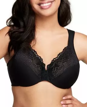 Женский бюстгальтер Wonderwire Back Close Bra 1240 для полных женщин больших размеров Glamorise, черный