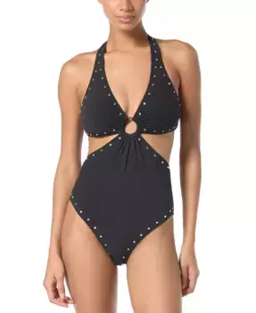 Женский цельнокроеный купальник Crepe Ring Halter с вырезами Michael Kors, черный