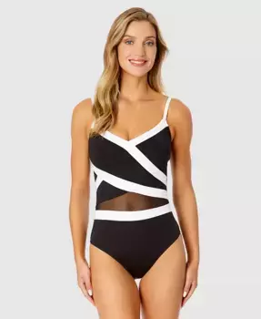 Женский цельнокроеный купальник с сетчатыми вставками Anne Cole, черный