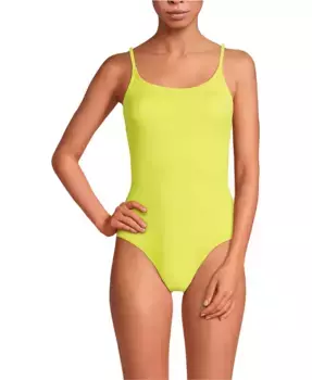 Женский цельнокроеный купальник Tugless Thin Strap One Piece без застежек на тонких бретелях Lands' End, зеленый