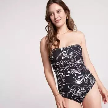 Женский цельный купальник-бандо CALIA, цвет Floral Strokes Black