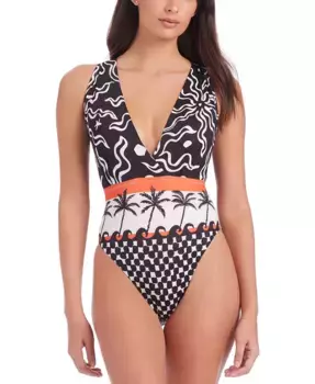 Женский цельный купальник Beach Conversations Plunge Mio с глубоким вырезом Sanctuary, мультиколор